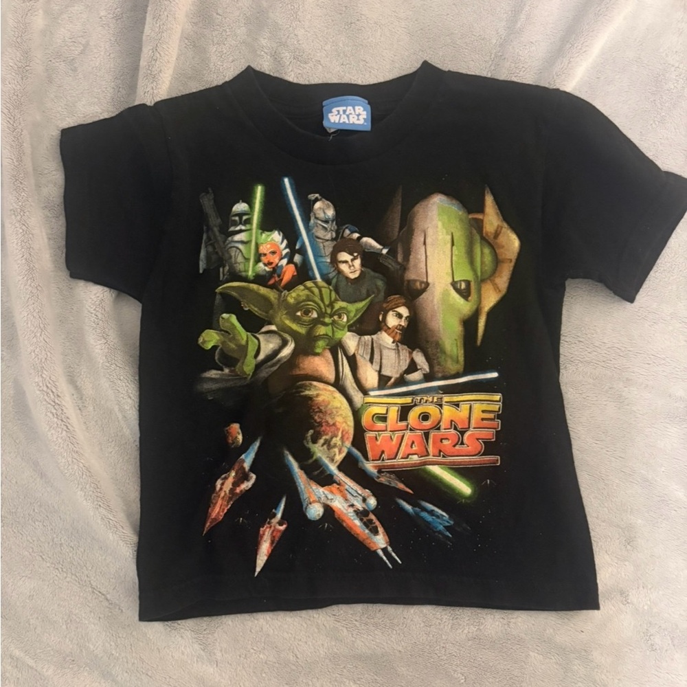 Star Wars Clone Wars Black Tee with Colorful Characters